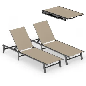 Foldable Outdoor Lounge Chair Set of 2 – Adjustable Aluminum Chaise Lounge